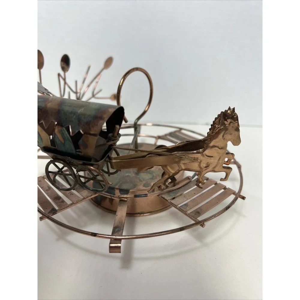 Vintage‎ KTC Horse Wagon Moving Brass Metal Folk Art Music Box Plays 